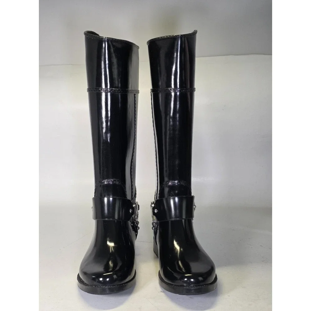 Michael Kors‎ MK Women's Rain Boots Size 6 M Black Tall Waterproof Rubber Riding